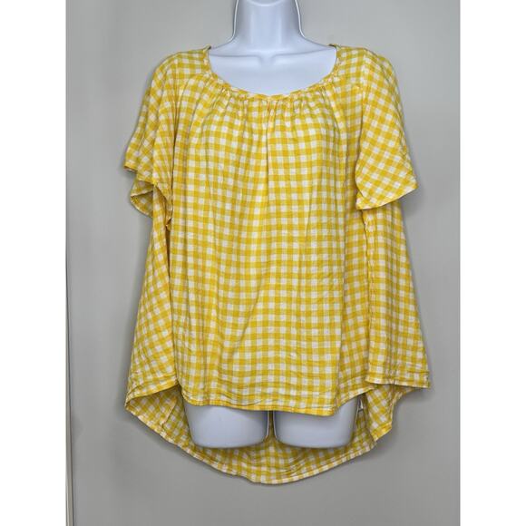 Old Navy Linen Gingham Milkmaid Babydoll Top Womens Plus Size 4X Yellow Peasant - Picture 2 of 13
